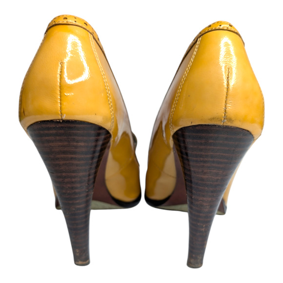 Sam Edelman TRUMAN Women Sz 8.5 Camel Colored Tassel Patent Leather Heel Shoes - Picture 8 of 11